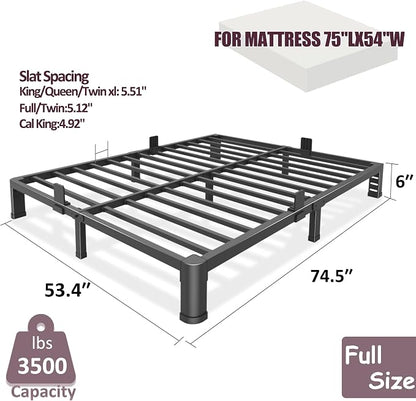 Bilily 6 Inch Low Bed Frame Full with Round Corner Legs,3500 LBS Heavy Duty Low Profile Full Size Bed Frame Metal Platform, No Box Spring Needed, Easy Assembly, Noise-Free, Headboard Compatible,Black