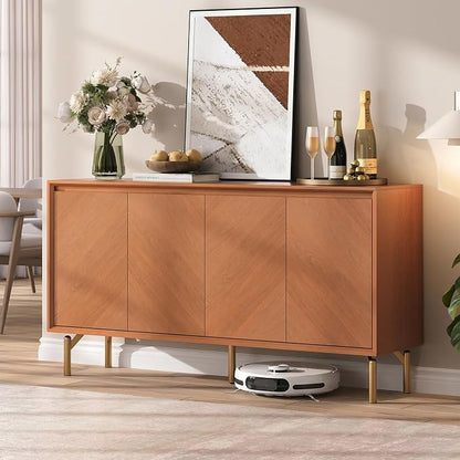 JOINICE 59" Sideboard Buffet Cabinet with Storage for Dining Room,Walnut | Adjustable Shelf,Versatile Credenza for Dining Room,Metal Legs, Living, Kitchen Coffee Bar and Entryway Console