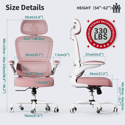 TRALT Office Chair Ergonomic Desk Chair, 330 LBS Home Mesh Office Desk Chairs with Wheels, Comfortable Gaming Chairs (1, Pink)