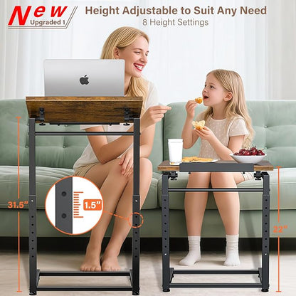 Tv Tray Table Set of 2, 8-Level Adjustable Height Couch Side Table，90° Tilt Angle Adjustments C-Shaped End Table, with Phone & Tablet Slot Sofa Computer Desk for Couch, Sofa, Bed, Chair, Living Room