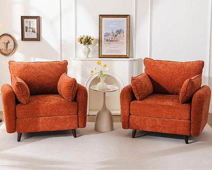 Rexulqo Oversized Accent Chair Set of 2,All Seats Storage,Comfy Armchair,24.5'' Deep Seat,Upholstered Living Room Chairs,Reading Chair for Bedroom,Office,Chenille,Orange