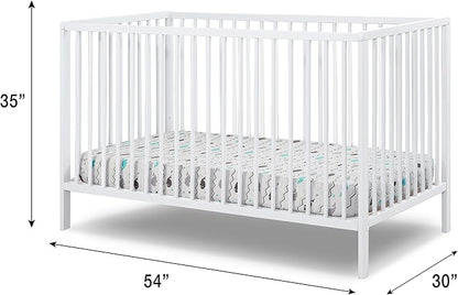 Sorelle Furniture Happy 3-in-1 Convertible Crib, Baby Crib to Toddler Bed, Sustainable Beech Wood, Non-Toxic Finish, Simplistic Nursery Furniture - White
