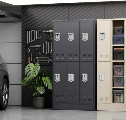 BUTISOW 6 Door Metal Storage Locker for Employees, Heavy Duty Steel School | Locker with Lift Up Handle & Recessed Hasp, Gym Office Lockers with Adjustable Shelves & Hooks, 72"H x 35.4"W x 15.75"D, Grey