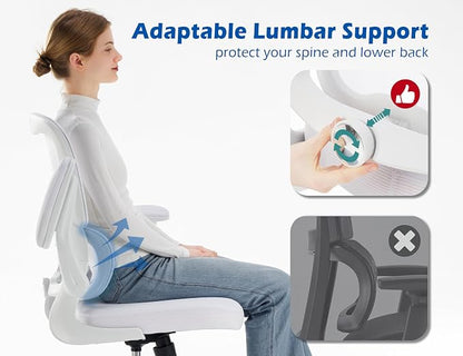 TRALT Ergonomic Office Chair - Desk Chair with Adjustable Lumbar Support Computer Chair - Mesh Comfy Chair with Flip-up Armrests - Gaming Chairs for Adults Home Office (Leather, White)