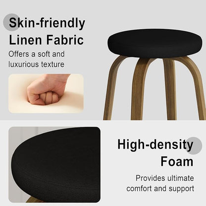 Bar Stools Set of 2, Counter Height Backless Bar Stools, 30" Swivel Barstools Kitchen Chair with Upholstered Fabric Seat, Black