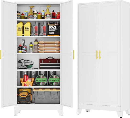 GAIOUS 75''Tall Metal Garage Storage Cabinet,File Cabinet with Door and Adjustable Shelves, Outdoor Steel Tool Cabinet for Home,Office,Warehouse,Garage,White