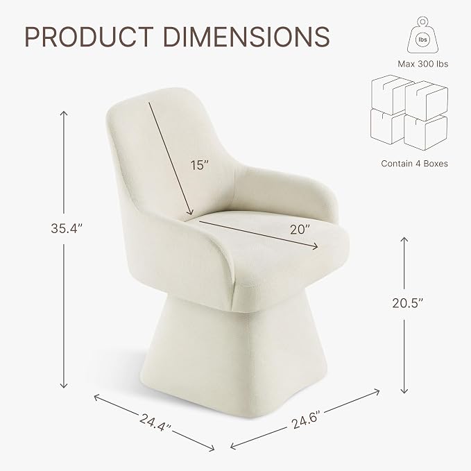 KISLOT Swivel Dining Chairs Set of 4, Mid Century Modern Chairs Fabric Upholstered Armchair with Armrest & Ergonomic Backrest for Dining Room, Kitchen, Bedroom, Living Room, Beige, 4 Boxs