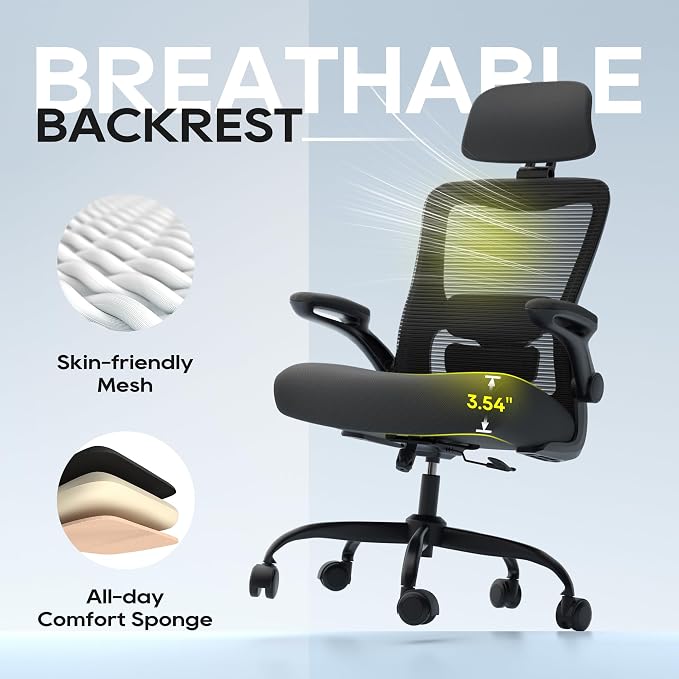 Ergonomic Office Chair for Long Hours, Full-Body Support, Relieve Neck & Back Pressure, 330LBS Capacity, Ideal for Home Office, Office & Study
