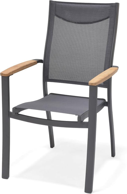 Amazonia Franklin 4-Piece Aluminum Patio Dining Chairs | 100% Teak from Indonesia Armrests | Ideal for Outdoors and Indoors