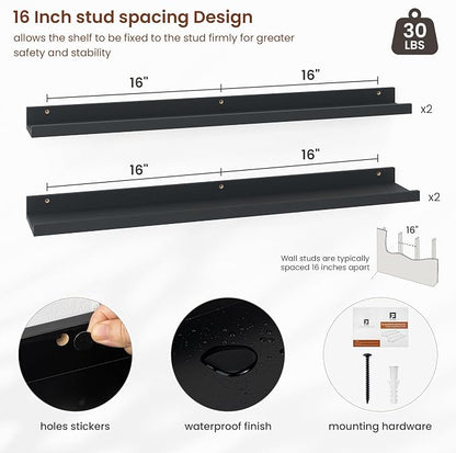 Axeman Picture Ledge Shelf | 36 Inch Black Floating Shelves Set of 4 | Rustic Wood Wall Shelves with Lip | 36" Black Picture Shelves for Wall with Ledge | Photo Shelves