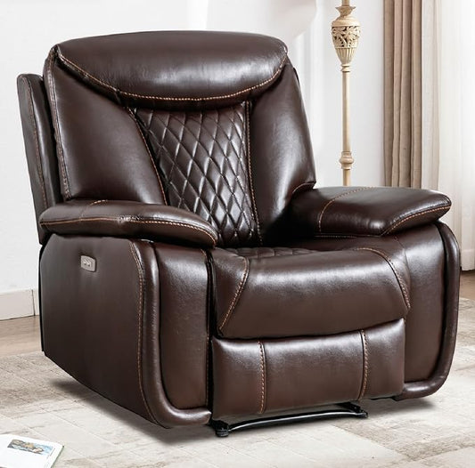 HAOMARKETS Electric Recliner Chair, Breathable Faux Leather Power Recliners with Padded Backrest, Single Overstuffed Heavy Duty Reclining Sofa for Living Room Bedroom, Dark Brown