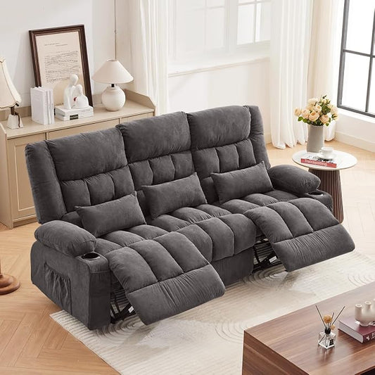 MAHOMICO Recliner Sofa with Cup Holders for Living Room 3 Seat Manual Oversized Recliner Chiar with Ergonomic, Side Pocket for Adult
