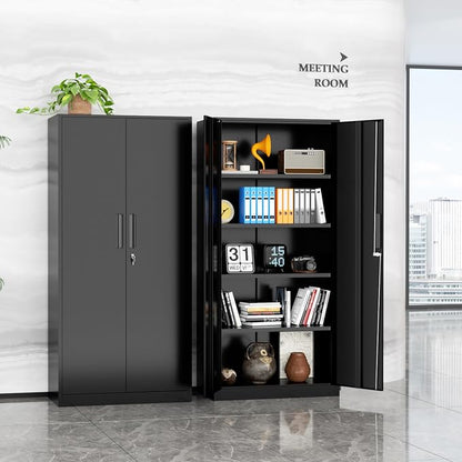 Bonusall 72" Storage Cabinet,2 Locking Doors & 4 Adjustable Shelves,Tall Cabinets,Heavy Duty Steel Cabinet for Home, Office, Warehouse, School (Black)