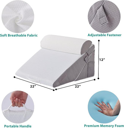 Wedge Pillow Headboard, 3PCS Orthopedic Bed Wedge Pillows Set for After Surgery, Adjustable Pillow Wedge for Acid Reflux&Back Pain Relief, Sleeping, Back Pillow for Bed Sitting Up, White/Grey