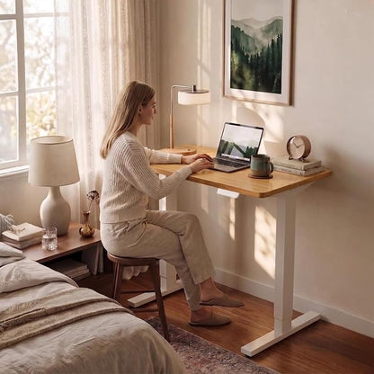HUANUO Electric Standing Desk, 63" x 28" Height Adjustable Desk, 4 Memory Height Settings, Sit to Stand Up Desk for Home Office, with Headphone Hook, Cable Manager, Light Vintage Brown