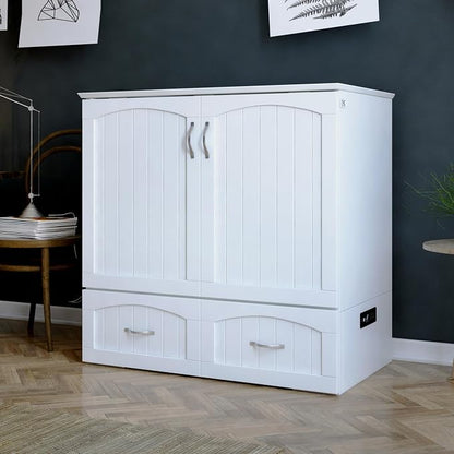 AFI, Southampton Murphy Bed Chest Twin XL with 6" Mattress, Storage Drawer & Built-in USB Charger, White