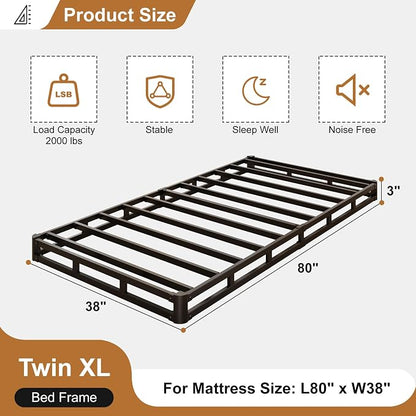Lutown-Teen 3 Inch Twin XL Box Spring Low Profile, Heavy Duty Metal Box Spring Twin XL Bed Base with Fabric Cover, Mattress Foundation, Noise Free, Easy Assembly