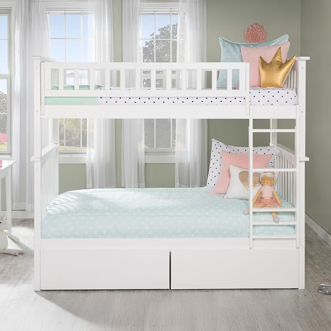 AFI, Columbia Twin Over Twin Ladder Bunk Bed with Storage Drawers, White
