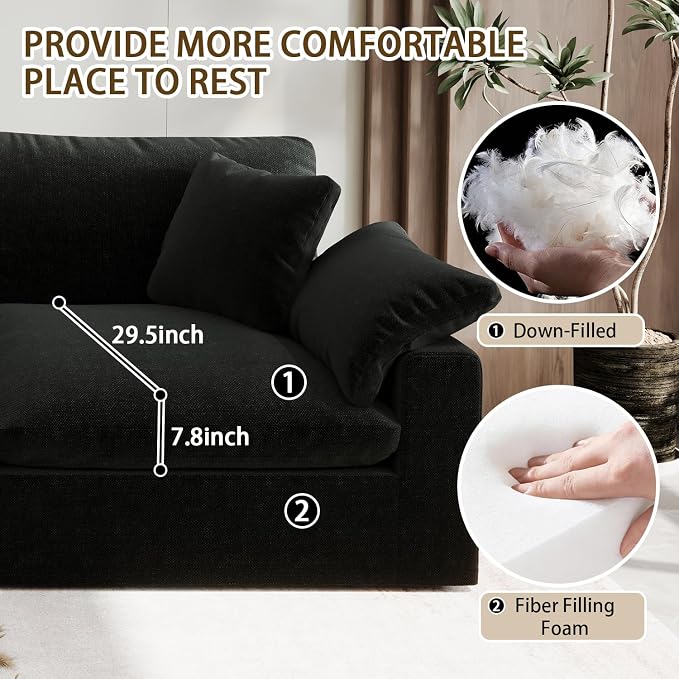 Modular Sectional Sofa,Extra Comfty Deep-Seat-Filled Couch, Black Modern Couches for Living Room,Apartment,Office,Small Space