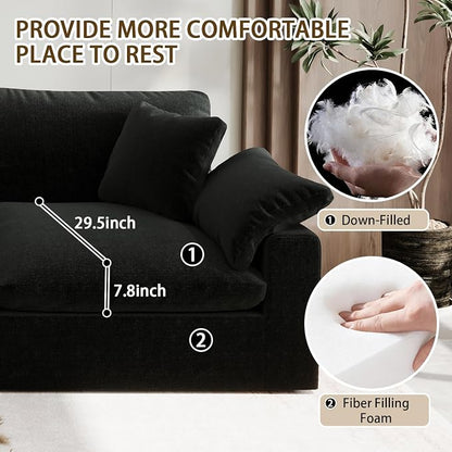 Modular Cloud Sofa,Convertible 3-Seater Set,Extra Deep Seat Down Filled Seat, Washable & Replaceable Cushion Covers for Living Room,Apartment,Black