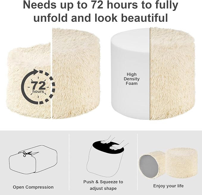 Hansleep Whole Foam Pouf Ottoman, Durable Sturdy Stool with Washable Cover Beige