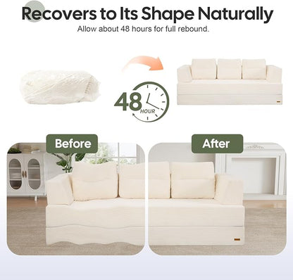 COMAX Futon Sofa Bed, Convertible Sofa Bed, Folding Boneless Couches | Boneless Couch for living room, Fold Out Small Foldable Loveseat Floor Sleeper Mattress Lounge Space‑Saving, Queen 79"