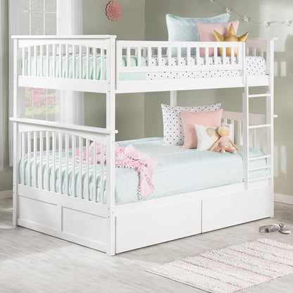 AFI, Columbia Full Over Full Ladder Bunk Bed with Storage Drawers, White