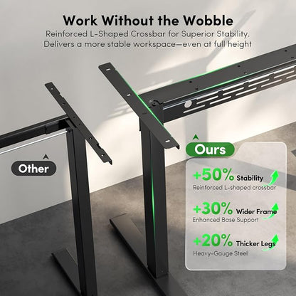 FEZIBO Electric Standing Desk with L-Shaped Crossbar & Cable Management System, 48 x 24 Inches Sit Stand up Desk, Adjustable Height Standing Desk for Home Office, Black Walnut