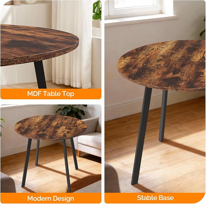 VINGLI Round Dining Table for 2-4, 35in Modern Dining Room Table with Metal Base, Brown Wooden Kitchen Table, Space-Saving, Small Space Circle Dinette for Home, Kitchen, Apartment