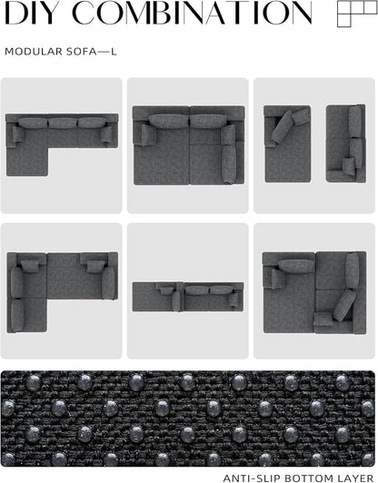 Lifelink 108" Boneless Couch L-Shaped - Modular Sectional Couches for Living Room Cloud Sofa with Deep Seat High Back Oversized Left Facing Chaise No Assembly Required