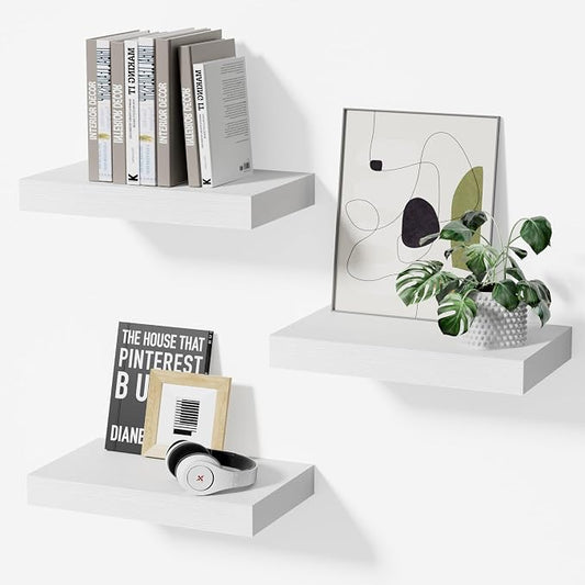 White Floating Shelves for Wall,Set of 3,11.8 Inches Wall Mounted Shelves Over Toilet Farmhouse Home Decor Display