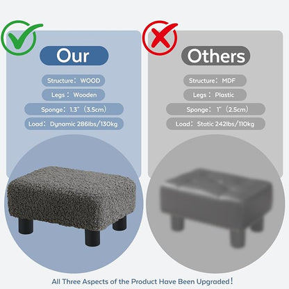 BRIAN & DANY Small Foot Stool Ottoman, Footstool with Legs, Sherpa Foot Rest for Couch, Foot Stools Small for Living Room, Bedroom and Office, Grey