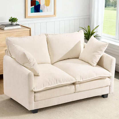 50'' Loveseat Sofa Cloud Sofa Couch, Modern Loveseats 2 Seat Couch 27" Deep Seat with 2 Pillows for Small Spaces Apartment Studio Office Bedroom Living Room, Beige
