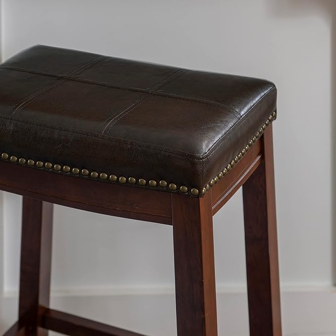 Linon Home Décor Kingston Backless Linon Claridge Stool, Counter Height, Brown Patch Counter, 12.75"D x 18.25"W x 26.75"H