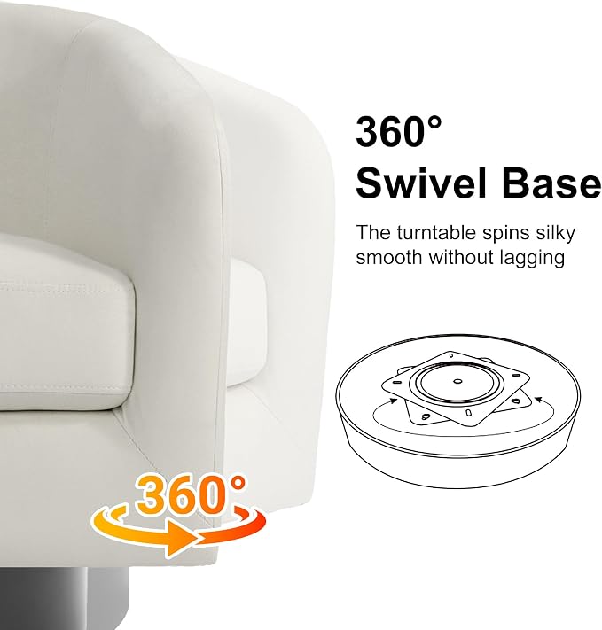 Swivel Barrel Accent Chair, Modern Round Chenille Fabric Arm Chair for Living Room, Bedroom, Comfy Club Reading Chairs for Adults（Velvet Ivory, Set of 1