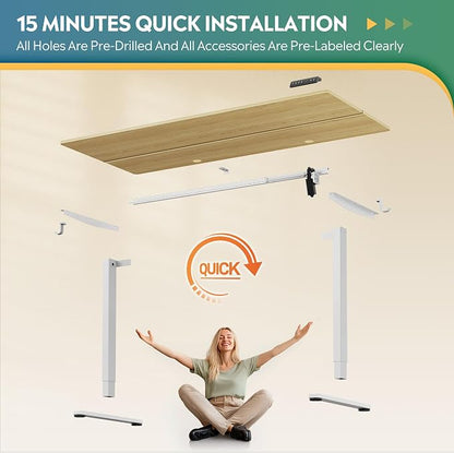 DEVAISE 63 Inch Electric Standing Desk, 3 Adjustable Computer Desk for Home Office, Ergonomic Sit to Stand Desk with LED Touchscreen，Headphone Hook, 3 Memory Preset, with Split Top, Maple