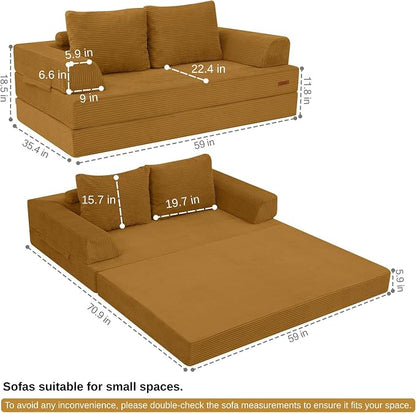 COMAX Futon Sofa Bed, Convertible Sofa Bed, Folding Boneless Couches | Boneless Couch for living room, 4‑in‑1 Fold Out Small Foldable Loveseat Floor Sleeper Mattress Lounge Space‑Saving