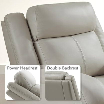 Watson & Whitely Oversized Genuine Leather Power Recliner Chairs for Big and Tall, Wall Hugger Recliner with Power Headrest & Charging Ports, Extra Large Reclining Chair for Living Room, Grey