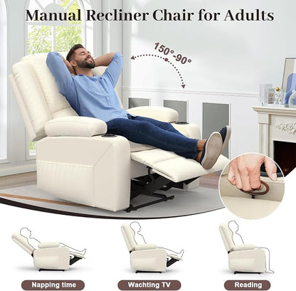 Yolsali Loveseat Recliner Sofa Set with 2-Tier Cushion, 2+1 Pieces in Living Room, 2 Seater Reclining Loveseat Leather with Removable Console, 1 Oversize Recliner Chair Sofa Seat - White PU