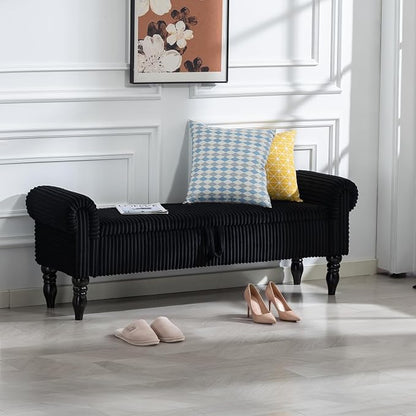 Storage Bench for Bedroom, 60" End of Bed Bench Premium Linen Upholstered Storage Ottoman, Entryway, Closet, Black
