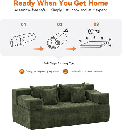 MONVANE 3-Piece Boneless Loveseat Couch Set for Living Room, Oversized Modular Sectional Sofa Set with Removable Armrests, Comfy Chenille Cloud Couch with 12 Pillows, No Assembly Required, Green