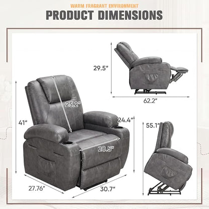 Flamaker Power Lift Recliner Chair Electric Lift Recliner for Elderly Power Lift Recliner Chair with Cup Holders Side Pockets for Living Room (Leathaire, Light Gray)