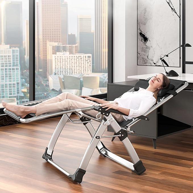 DoCred Zero Gravity Chair, Lawn Recliner, Reclining Patio Lounger Chair, Folding Portable Chaise with Detachable Soft Cushion, Cup Holder, Headrest