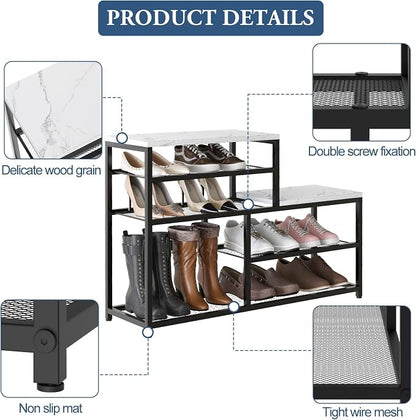 Shoe Rack Bench for Entryway,Free Standing Shoe Storage Organizer for Front Door Entrance,Boot Rack Holder Shelf for Closet with Seat,Sturdy Shoe Shelves for High Heels, Hallways,White Marble