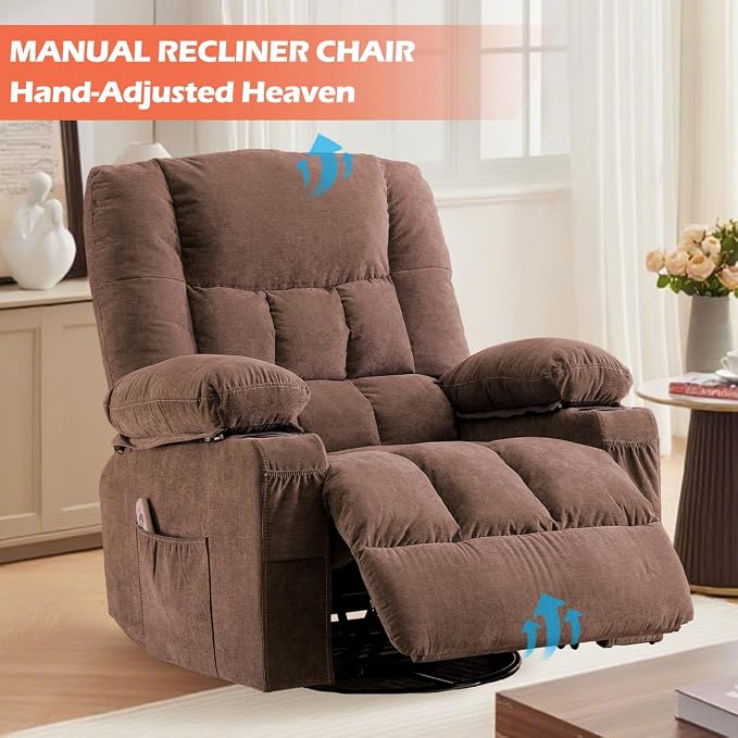 MAHOMICO Recliner Chair with Cup Holders for Living Room Single Seat Manual Oversized Recliner with Ergonomic, Side Pocket for Adult