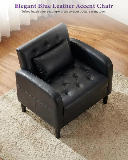 TYBOATLE Leather Accent Chair w/Storage, Comfy Modern Living Room Chairs, Black Accent Chair w/Side Pockets, Armchair for Bedroom, Waiting Room, Office