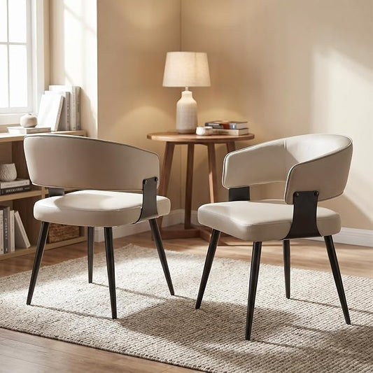 Dining Chairs Set of 2, Modern Upholstered PU Leather Kitchen & Dining Room Chairs with Curved Open Back Metal Legs, Kitchen Chairs for Dining Room Restaurant (Gray, Set of 2)