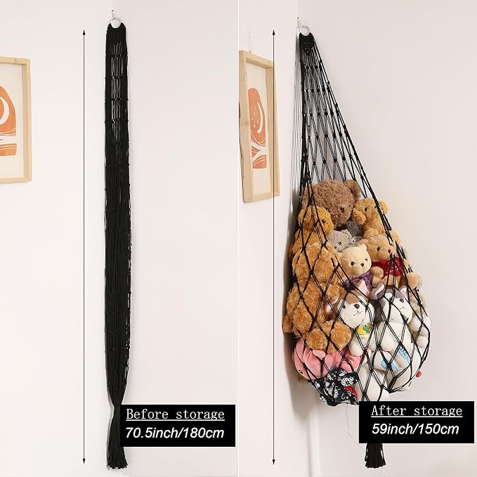 Novel Amdermi Stuffed Animal Hammock Corner Hanging Net for Stuff Aniaml Storage Macrame Toy Display Plush Toy Holder-Perfect for The Tiny Space Walls (Black, XXL)
