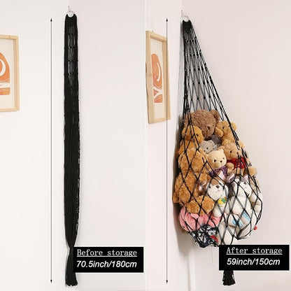 Novel Amdermi Stuffed Animal Hammock Corner Hanging Net for Stuff Aniaml Storage Macrame Toy Display Plush Toy Holder-Perfect for The Tiny Space Walls (Black, XXL)