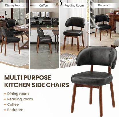 MALOL Wooden Dining Chairs Set of 4, Modern Upholstered Dining Room Chair, PU Leather Kitchen Side Chairs with Curved Open Back for Living Room/Restaurant/Cafe, Black